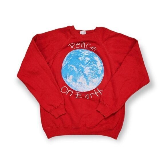 Vintage 1980s Peace on Earth Sweatshirt Nature Free Spirit Red Mens Medium - Picture 1 of 7